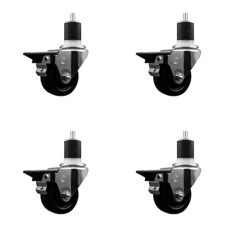 Service Caster 3'' Phenolic Swivel 1-7/8'' Expanding Stem Caster Set with Brake, 4PK SCC-EX20S314-PHR-PLB-178-4